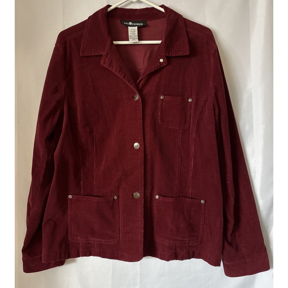 Sag Harbor Sport Burgundy Corduroy Women's Jacket Blazer Size 14